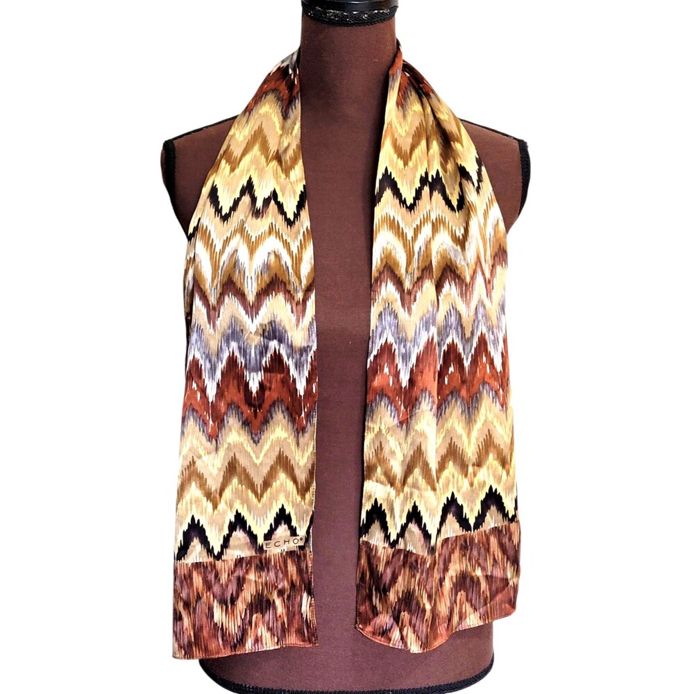 ECHO 100% Silk Scarf Rectangle Multicolor Size 11x26 Neck Tie Purse Tie